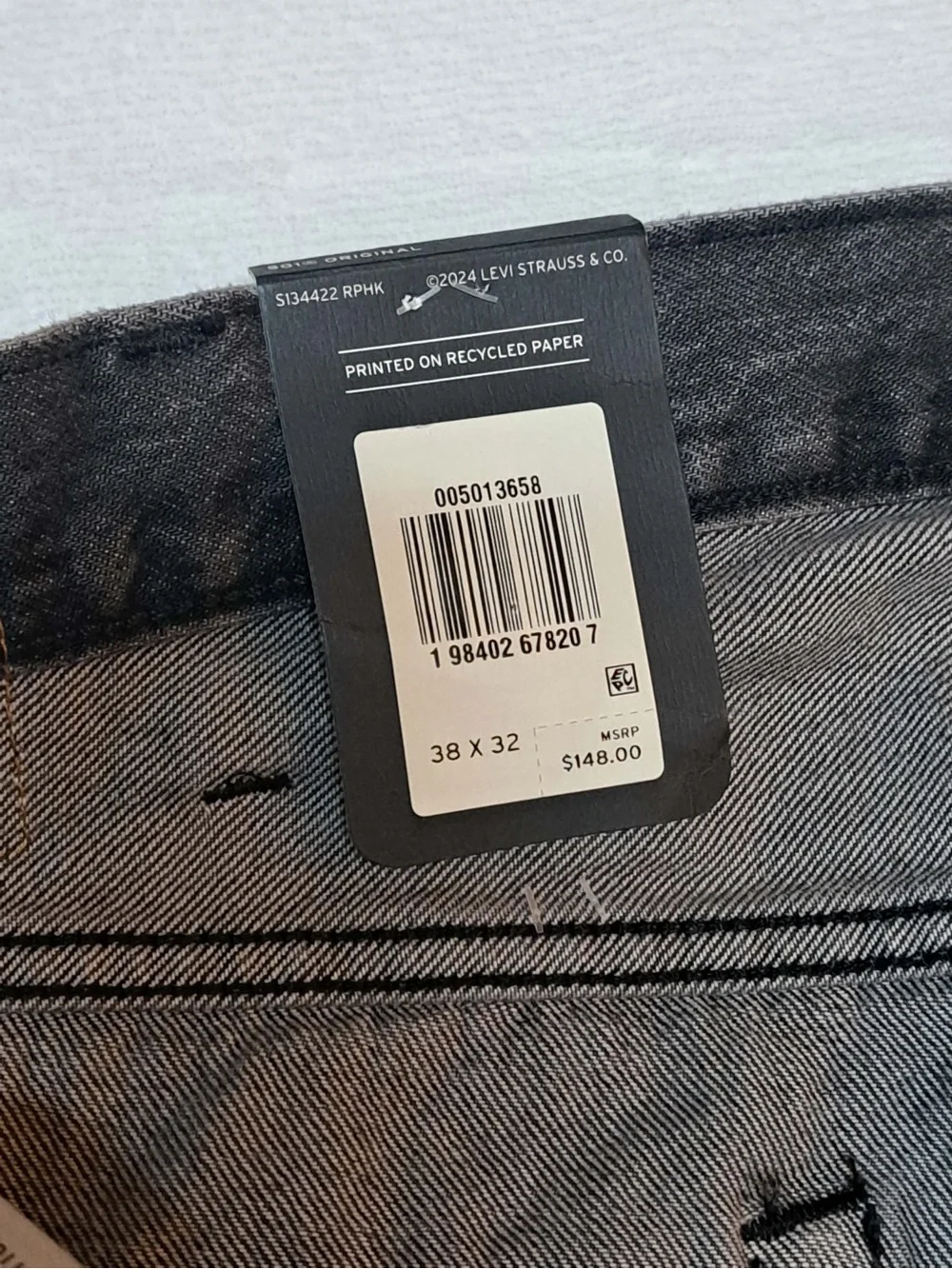 Levi's ® Original Selvedge Men's Jeans - Black Ash Grey - Men's size 38x32